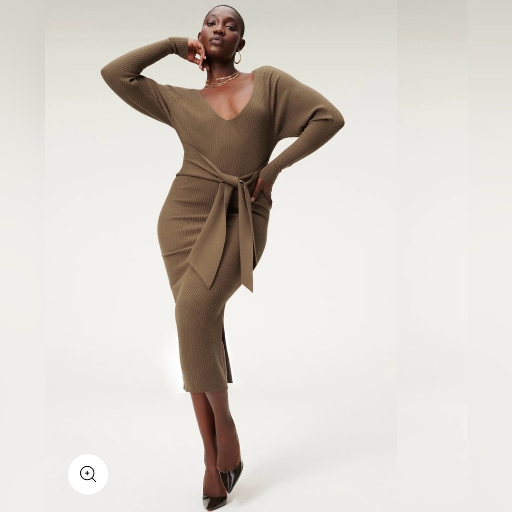 Good American Chocolate Belted Body Dress Sz 1/2 (small-medium)